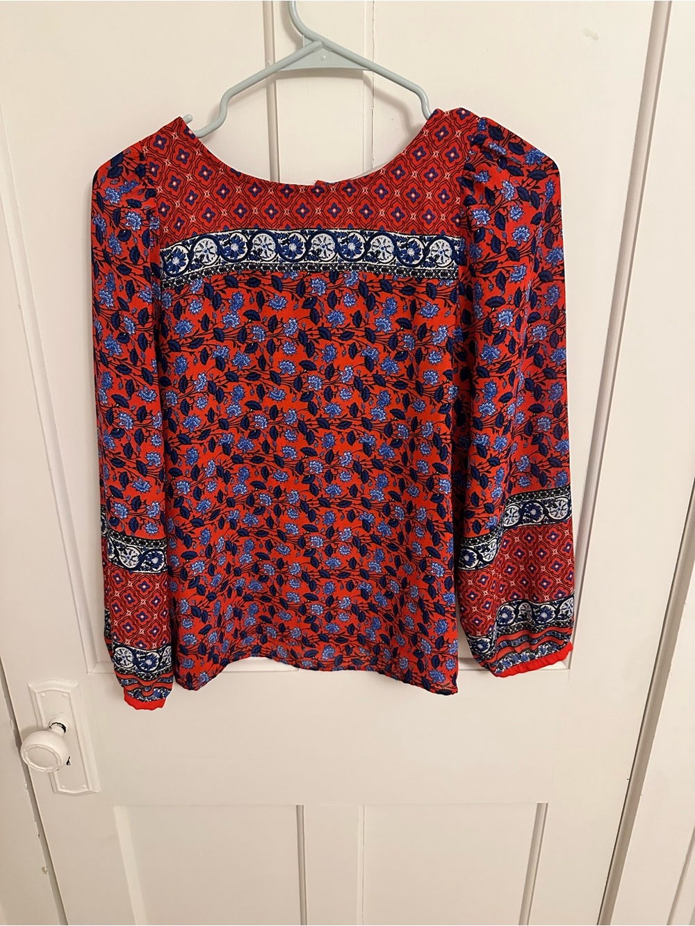 Loft Red White Blue Paisley Floral Blouse